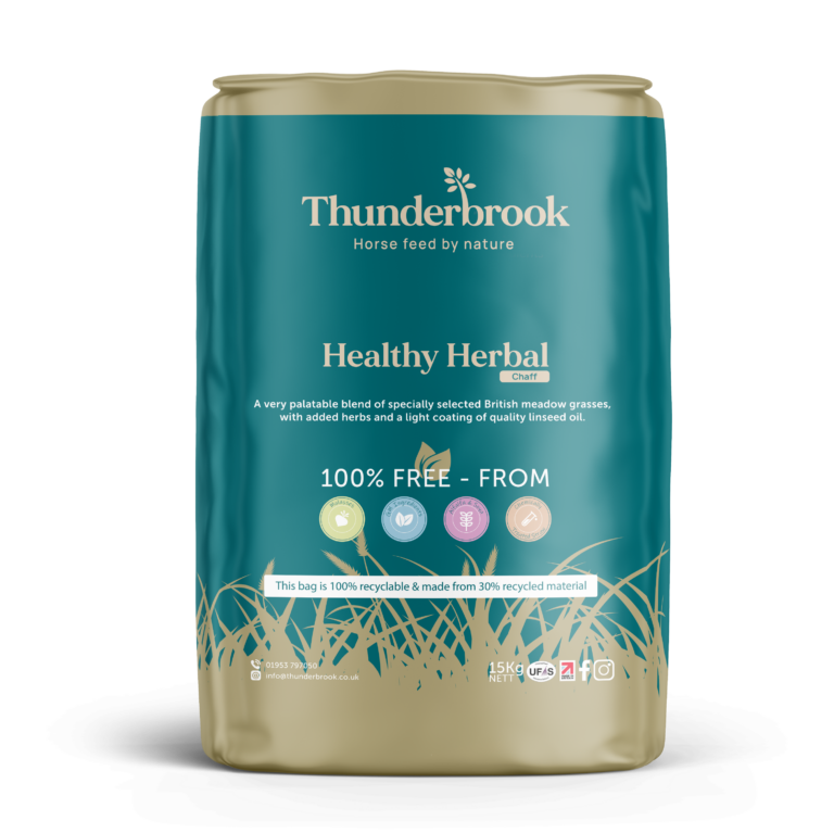 Thunderbrook Healthy Herbal horse feed bag on a white background