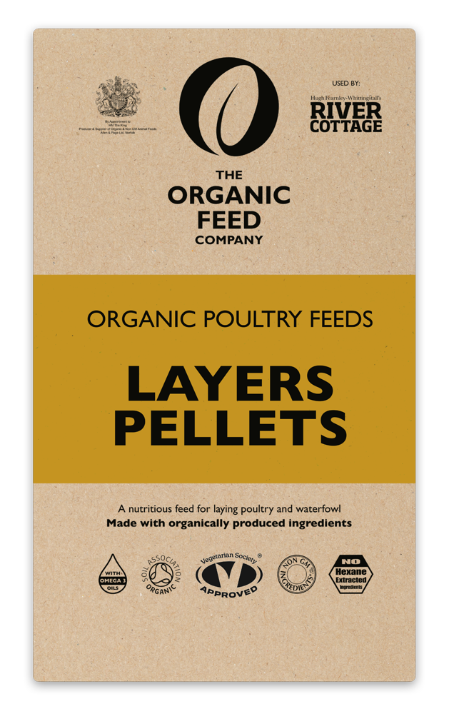 Package of Organic Feed Company Layers Pellets on a white background